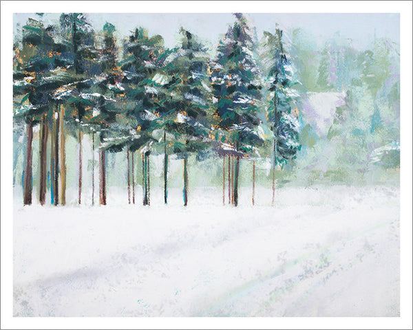 Pine trees in winter greeting card
