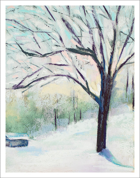 Winter tree greeting card with pastel drawing